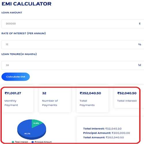 Screenshot of Toolerz's EMI Calculator