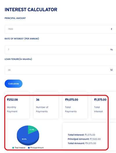 Screenshot of Toolerz's Interest Calculator 