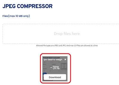 Screenshot of Toolerz's JPEG Compressor interface
