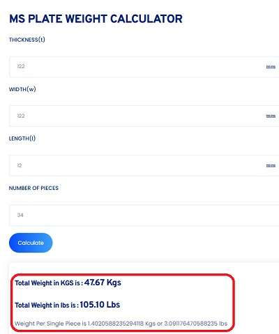 MS Plate Weight Calculator
